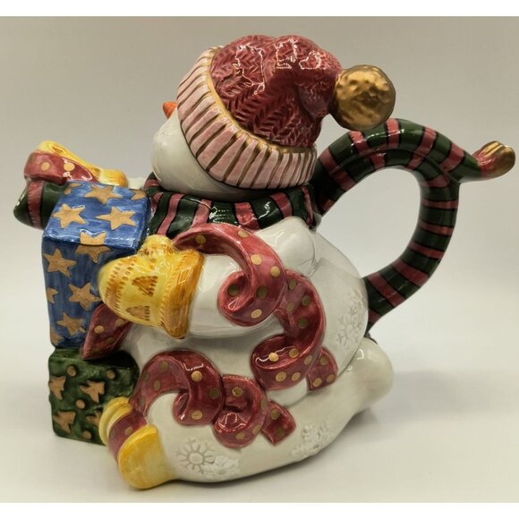 Fitz & Floyd 1995 Snowman Teapot Christmas Decor Ceramic Hand-Painted - Picture 3 of 7